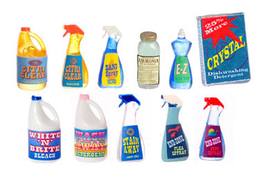 Dollhouse Miniature Cleaning Products, Plastic, Assortment/12
